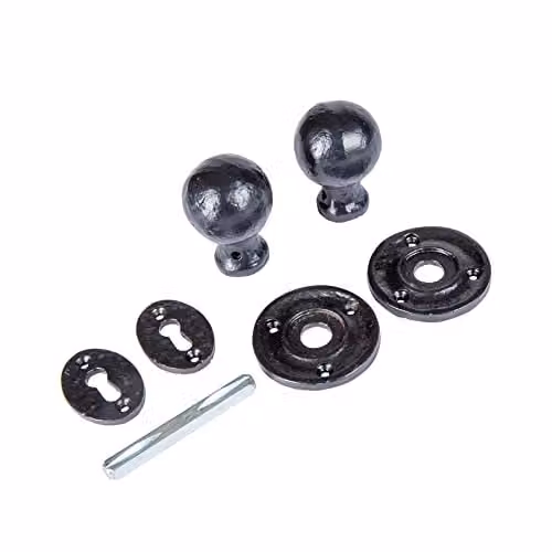 Hammer and Tongs Round Rim and Mortice Door Knob in Matt Black Iron, W: 60 mm