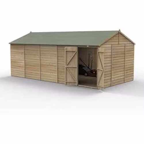 Forest Garden Classic Reverse Apex Wooden Shed with Double Doors in Green and Brown, W/D/H: 610 x 305 x 244 cm – 1