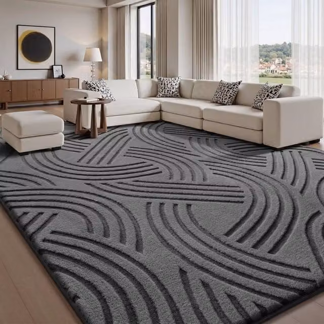 SPETLEK Abstract 3D Area Rug in Dark Grey, Modern Rectangular Polyester Rug for Living Room and Bedroom, W/D: 200 x 300 cm – 1