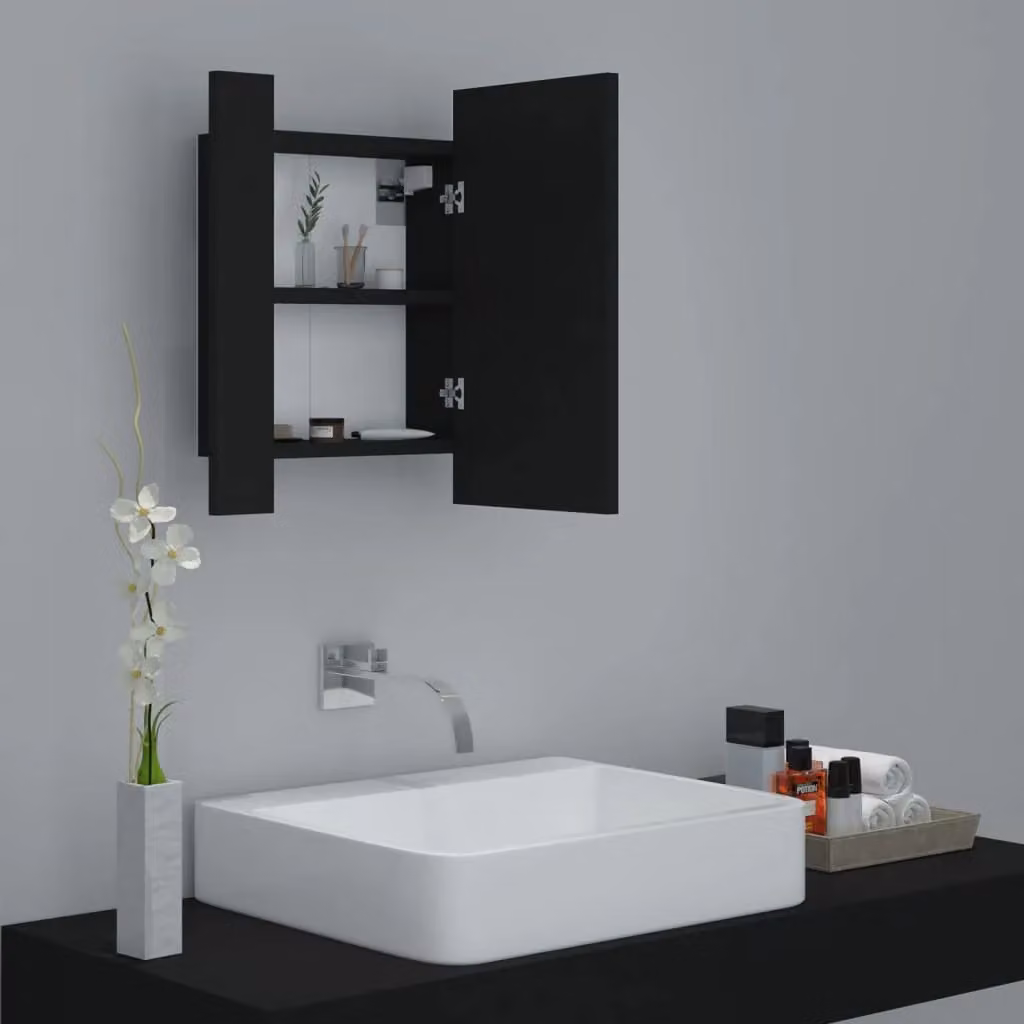 Berkfield Home Modern LED Bathroom Mirror Cabinet in Black with Internal Shelves, W/D/H: 40 x 12 x 45 cm – 3