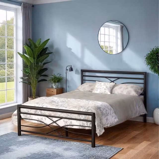 Seconique Kelly Black Metal Double Bed Frame, W/D/H: 140 x 200 x 135 cm