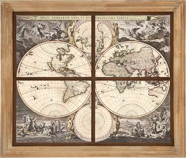 Orsina Merlin Antique Map Illustration Wall Painting in Natural and Brown – 1