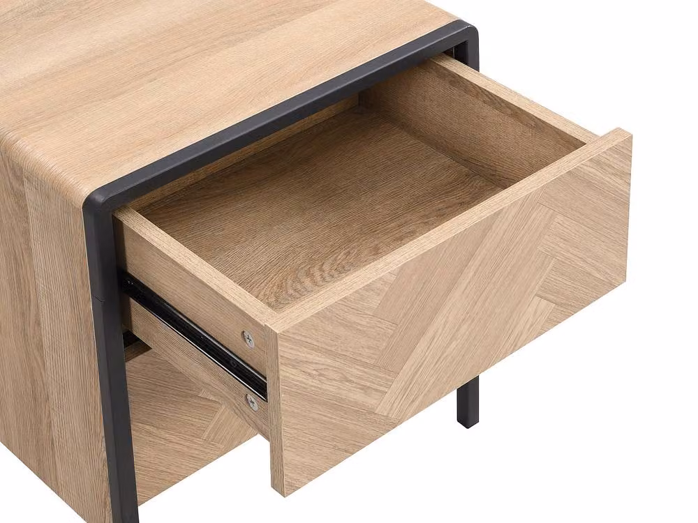 Vente-unique Set of 2 Bedside Tables with 2 Drawers in Natural and Black MDF and Metal – 3