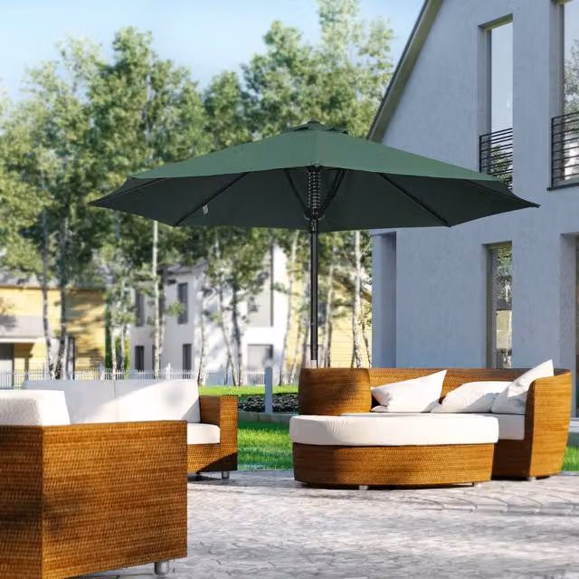 Outsunny Round Outdoor Market Table Parasol Umbrella Sun Shade in Green