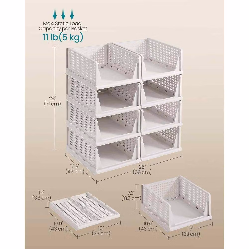 The Bazaarist Set of 8 Stackable White Plastic Wardrobe Storage Baskets – 2