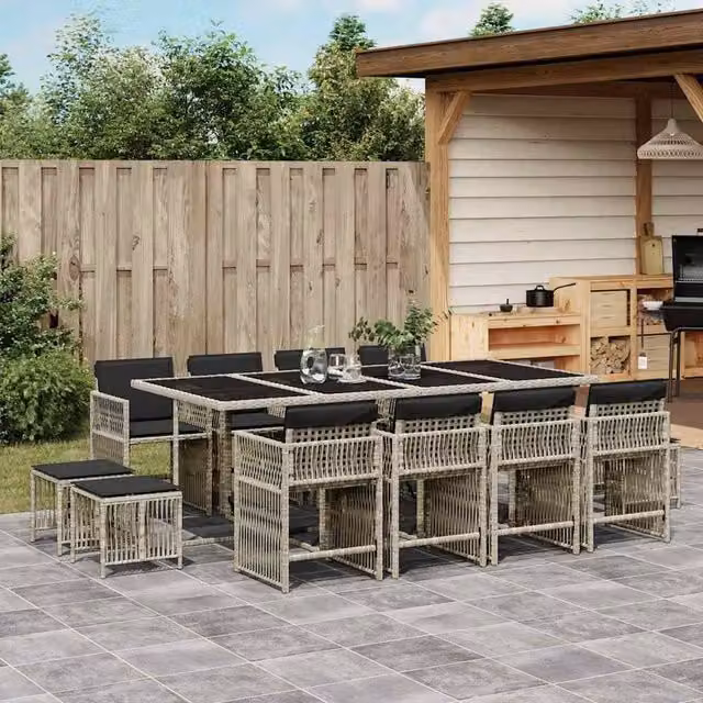 Berkfield Home 13 Piece Light Grey Poly Rattan Garden Dining Set with Cushions – 1