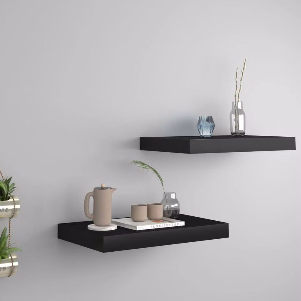 Berkfield Home Durable Floating Wall Shelves, 2 Pack, Black MDF and Metal, W: 40 cm, D: 23 cm, H: 3.8 cm – 2