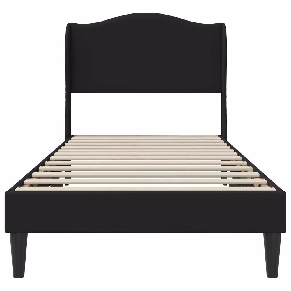 Berkfield Home Upholstered Bed Frame with Headboard in Black Faux Leather, W/D/H: 90 x 190 cm – 3