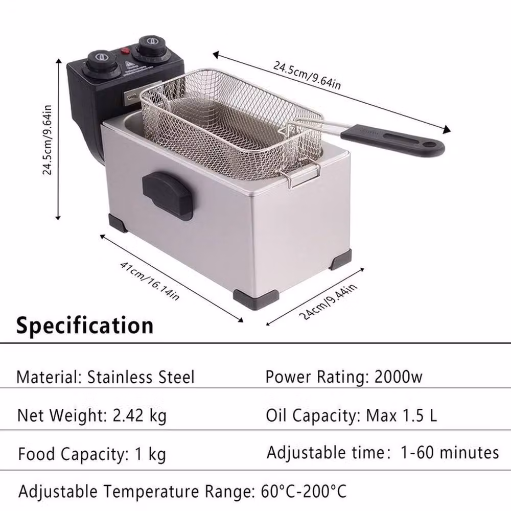 NESTLUNE 2000W 3L Deep Fat Fryer in Silver Stainless Steel with Basket – 2