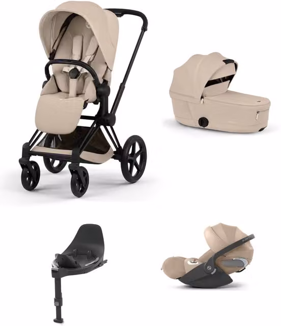 Cybex Priam 4-in-1 Pushchair and Carry Cot Bundle with Cloud T Plus Car Seat and Isofix Base in Cozy Beige