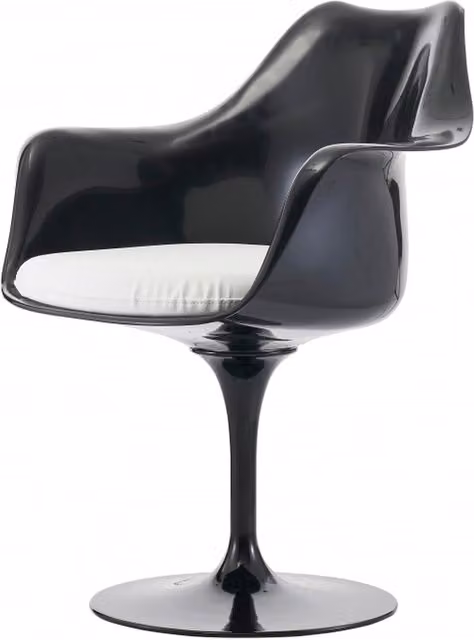 Fusion Living Black Tulip Armchair with White Synthetic Leather Cushion and Armrests
