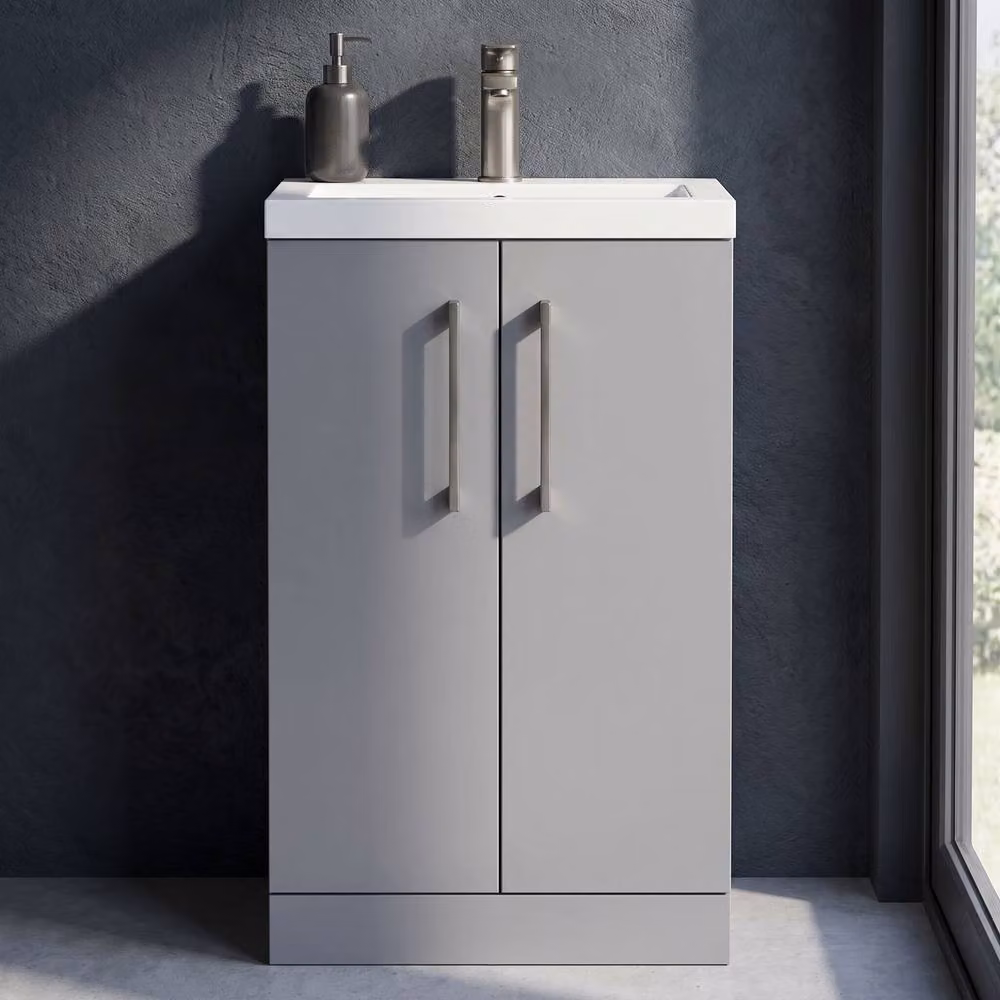 Balterley Modern Freestanding Bathroom Vanity Unit in Matt Grey with Soft Close Doors – 3