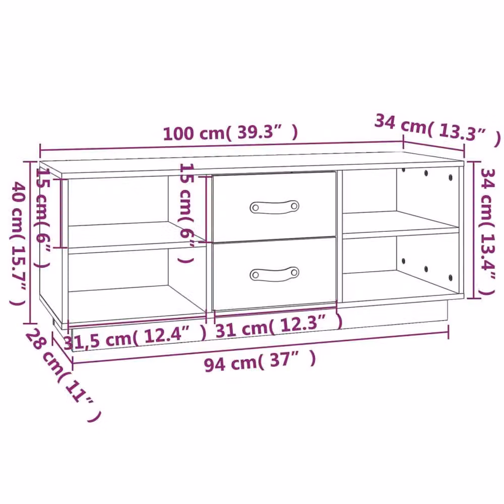 Berkfield Home Honey Brown Solid Wood Pine TV Cabinet W/D/H: 100 x 34 x 40 cm – 5