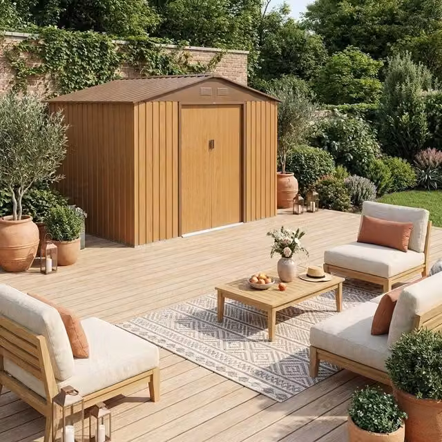 sweeek Metal Garden Shed with Anchoring Kit, Light Brown, 5.29m² – 1