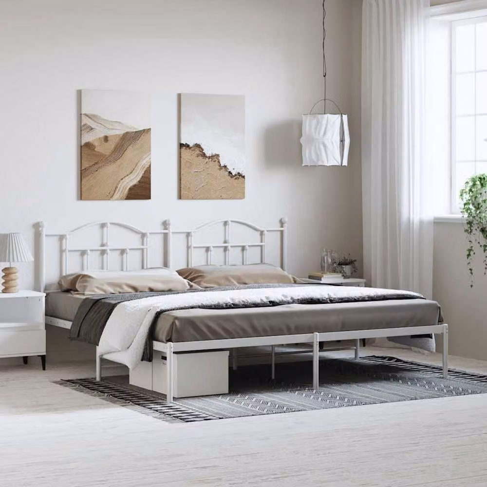Berkfield Home Metal Bed Frame with Headboard in White, W/D/H: 193 x 97 x 198 cm – 2