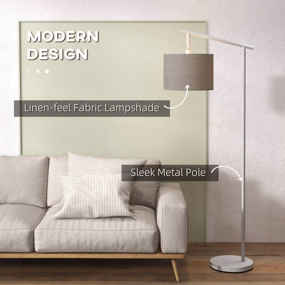 Wyld Haus Moneel Grey Metal Adjustable Floor Lamp with Cream Fabric Shade – 4