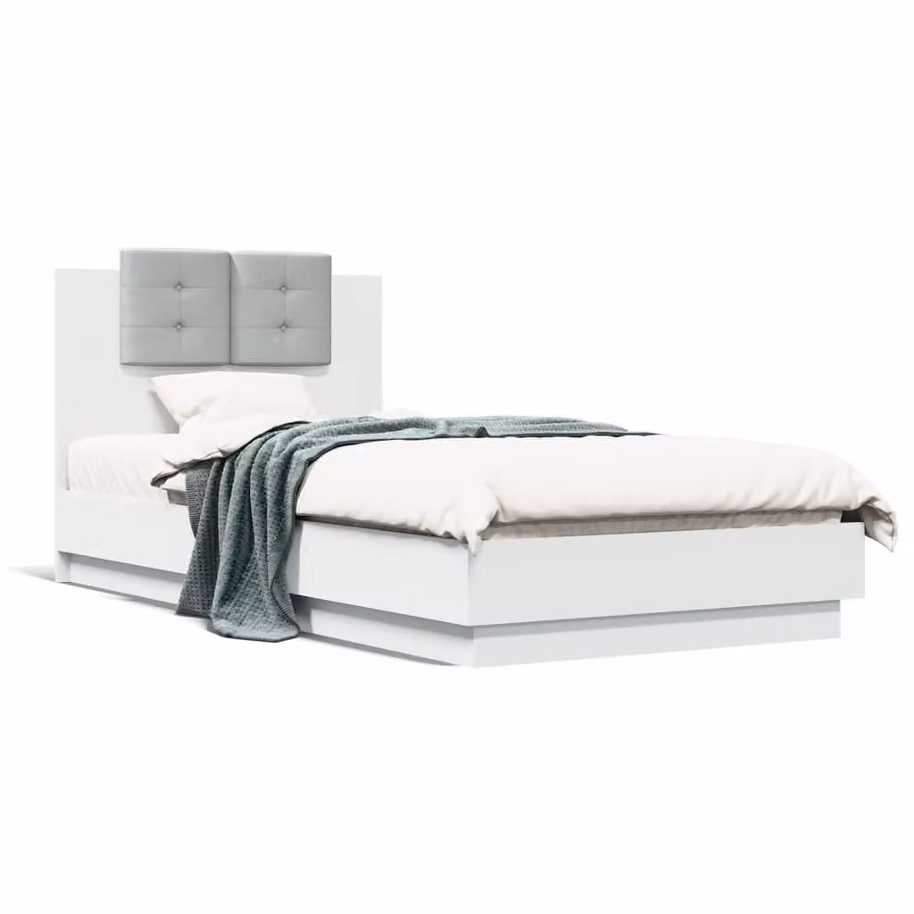 Berkfield Home Small Single Upholstered Bed Frame in White, W/D/H: 75 x 190 cm – 2