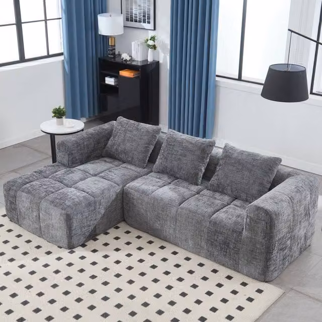 Direct Wicker Grey L-Shape Modular Sectional Cloud Couch, 3 Seater Reversible Upholstered Sofa with Scatter Cushions and Removable Fabric Covers – 1