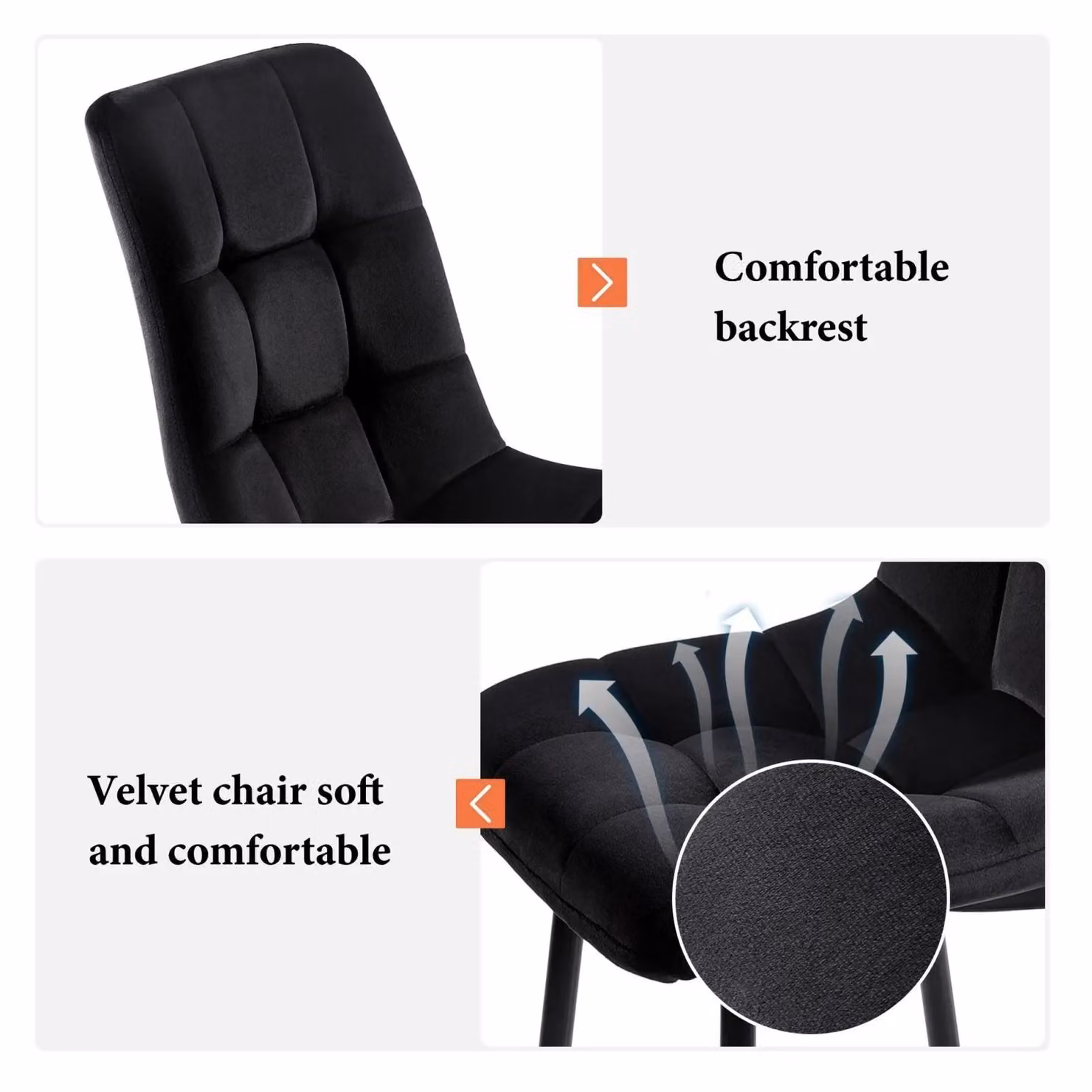 Kosy Koala Set of 4 Black Velvet Modern Dining Chairs with Metal Legs – 3