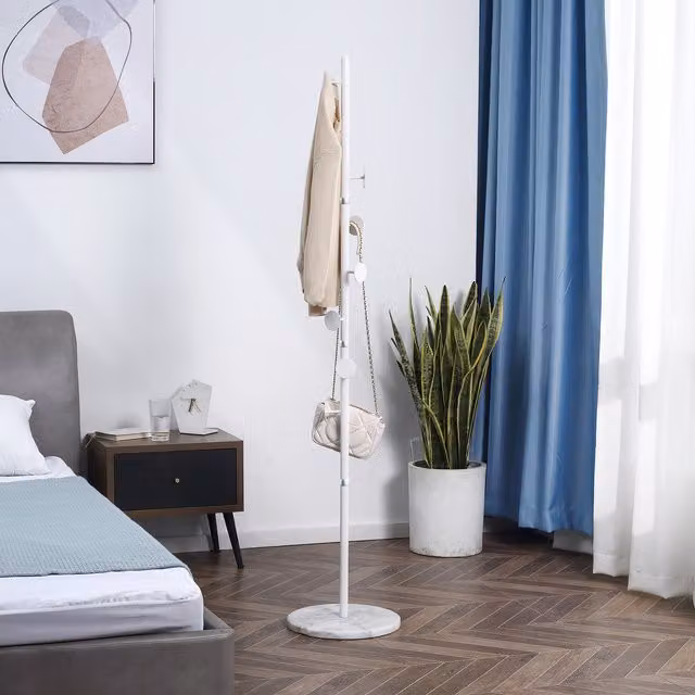 HOMCOM Modern Free Standing Hall Tree Coat Rack in White