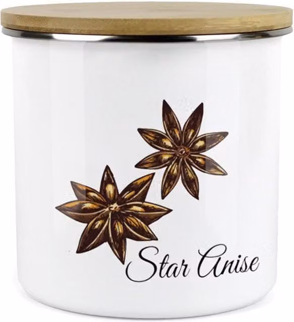 Purely Home Classic Herbs Kitchen Food Storage Canister - Star Anise, White Enamel Metal