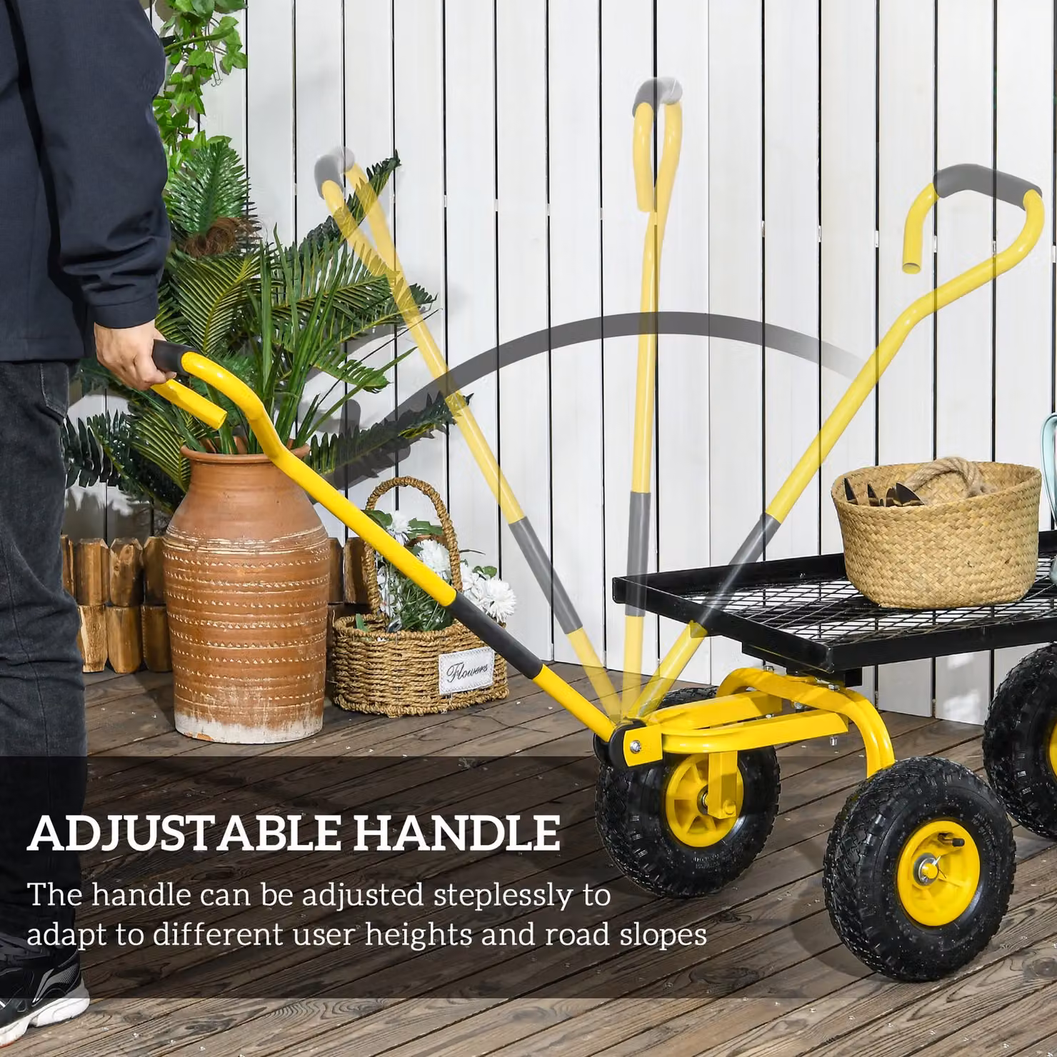 OUTSUNNY Trolley Cart with Pneumatic Rubber Wheels and Rotating Handle, Yellow – 3