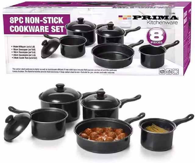 BARGAINS-GALORE 8-Piece Non-Stick Cookware Set with Lids in Black – 1