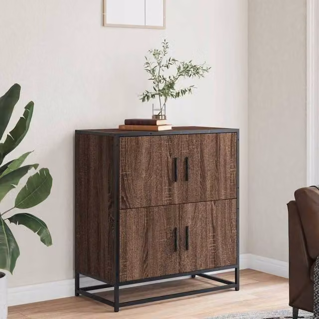 Berkfield Home Brown Oak Industrial Sideboard, W: 68 cm, D: 35 cm, H: 76 cm