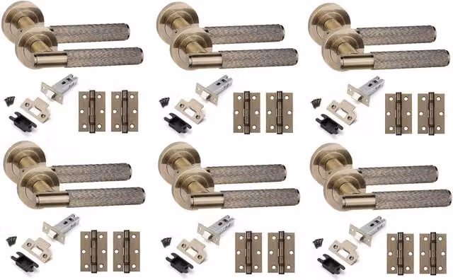 Golden Grace 6 Set Straight T-Bar Linear Door Handles with Tubular Latch in Antique Brass