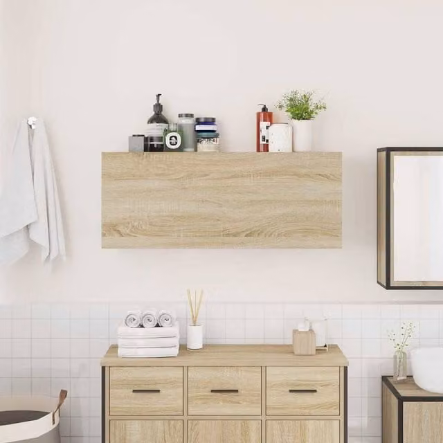 Berkfield Home Sonoma Oak Decorative Bathroom Wall Cabinet in Light Tan, W: 100 cm, D: 25 cm, H: 40 cm – 1