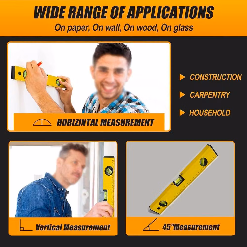ATEK Magnetic Alloy Spirit Level and 5m Measuring Tape Set in Yellow – 7