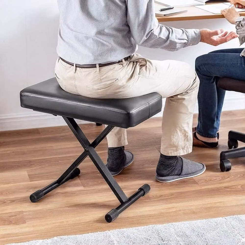 VOGREX Foldable X-Style Height Adjustable Piano Dressing Stool in Black with Synthetic Leather Seat – 3