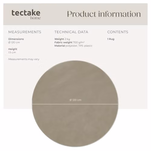 tectake Zonelle Round Fluffy Rug in Sand, Allergy-Friendly and Washable, Ø 120 cm – 6