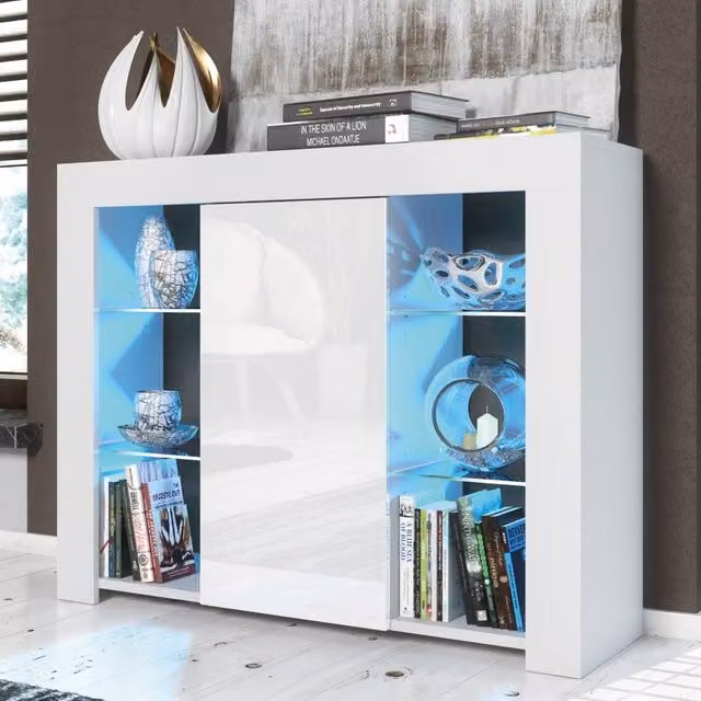 Creative Furniture Harbor Sideboard in White with Glossy Doors, W: 97 cm, H: 83 cm, D: 35 cm – 1