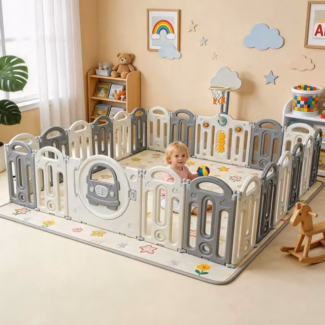 GALACTICA Foldable Configurable Baby Playpen in Grey and White