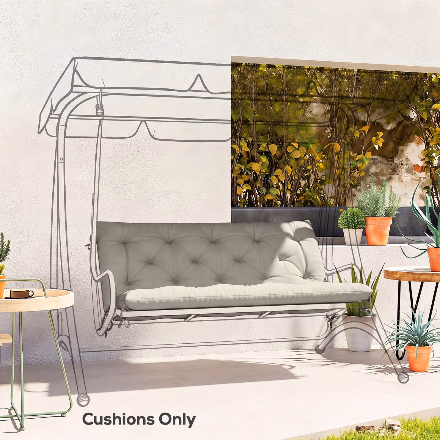 Outsunny 2 Seater Garden Bench and Swing Chair Cushion with Ties, Water Repellent Polyester, W: 110 cm, D: 120 cm – 2