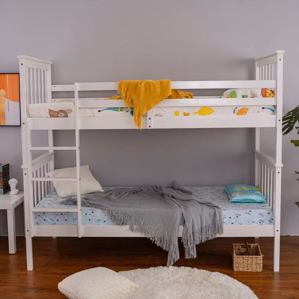 FORGEVIO White Single Bunk Bed with Solid Pine Wood Frame for Children, W/D/H: 90 x 190 x 91.44 cm – 2
