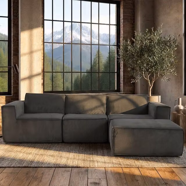 Furniture Maxi Hugspacee 3 Seater Corduroy Sofa with Matching Ottoman in Grey