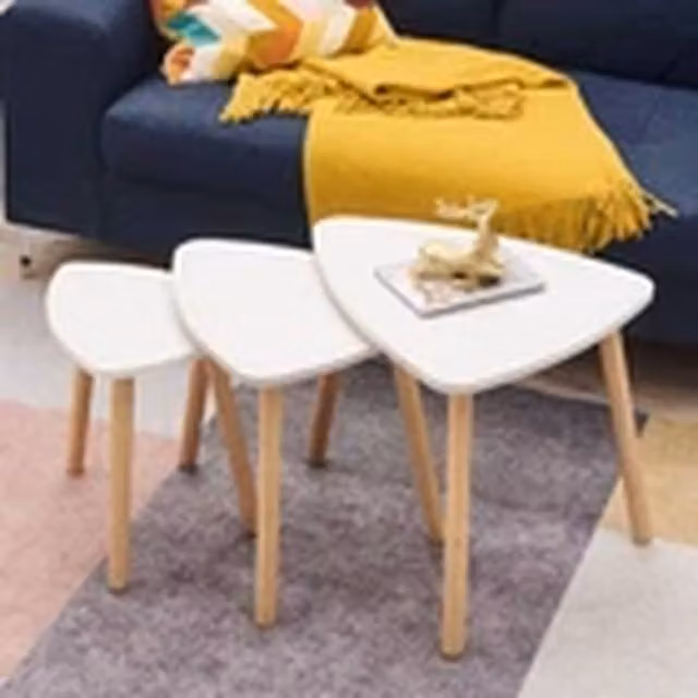 EONLION Scandinavian Set of 3 Round Nesting Tables in White Wood and Bamboo