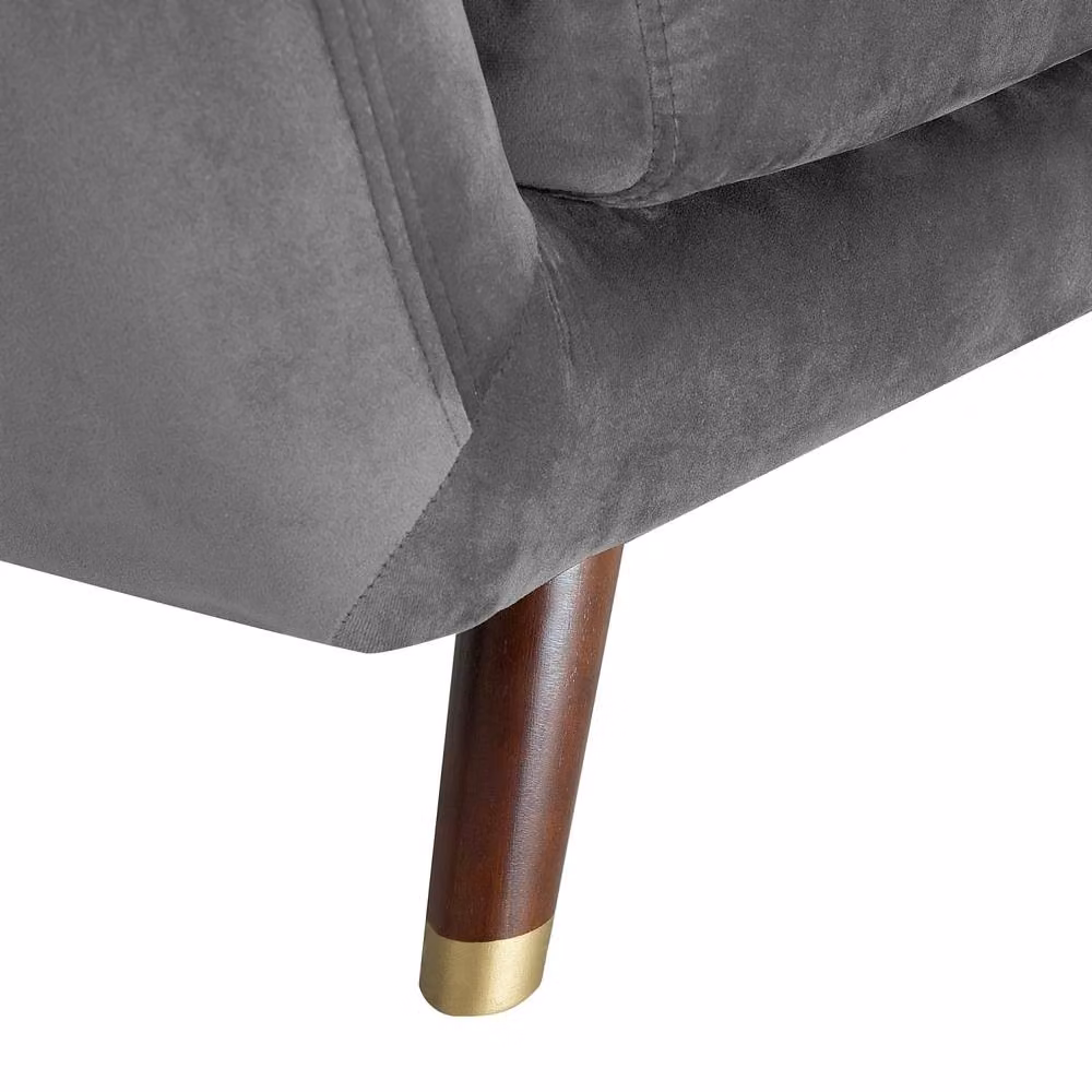 Wyld and Coco Grey Velvet Mid-Century Sofa Set Including 3-Seater, 2-Seater and Armchair with Rubberwood Frame – 4