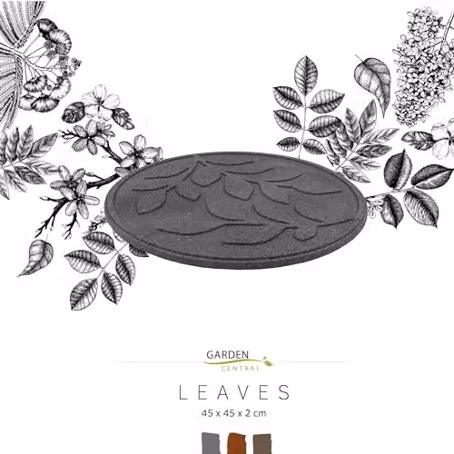 Nicoman Leaf Design Reversible Garden Stepping Stones, Brown, Set of 2, Diameter: 46 cm – 4
