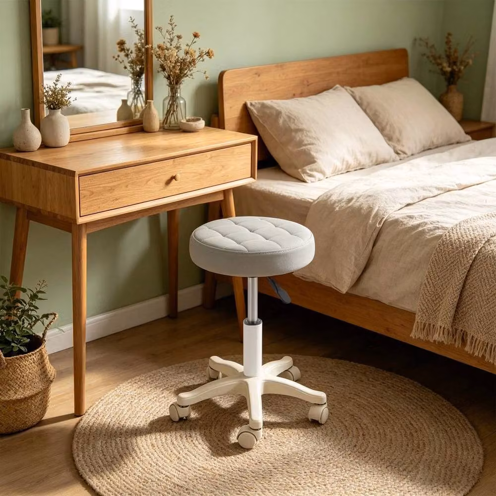 KORVIXA Grey Round Rolling Height-Adjustable Stool with Castors – 3