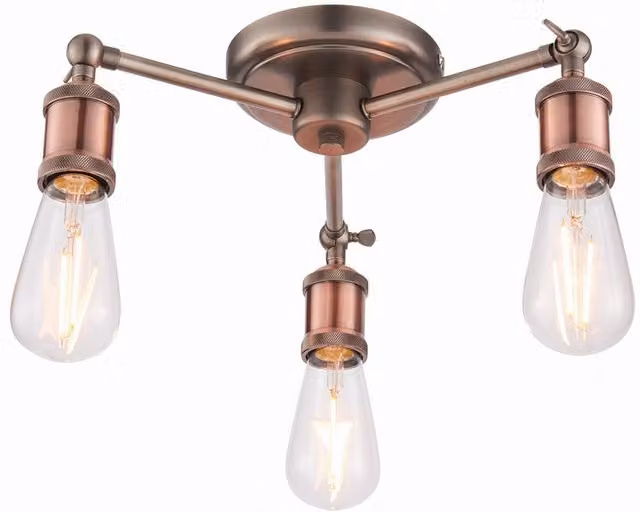 Endon Hal 3 Light Semi Flush Ceiling Light in Aged Pewter and Copper Effect with E27 Fitting