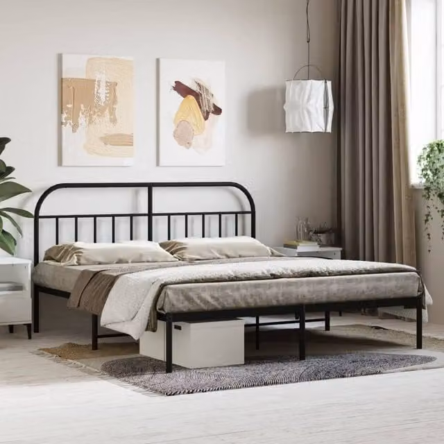 Berkfield Home Metal Bed Frame with Headboard in Black, W/D/H: 180 x 200 cm
