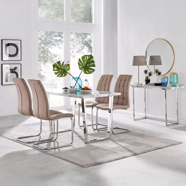 FurnitureboxUK Kylo White Marble Effect Dining Table and 4 Murano Chairs in Cappuccino