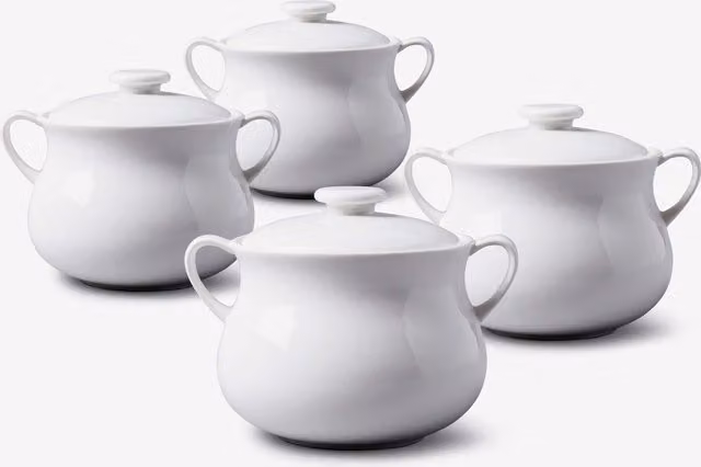 WM Bartleet & Sons White Porcelain Mini Casserole Soup Bowl Set of 4
