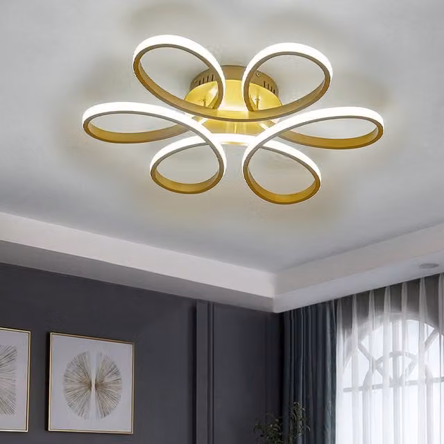 Livingandhome Acrylic Petal Semi Ceiling Light in Gold/Brass, Diameter: 74 cm, 93W