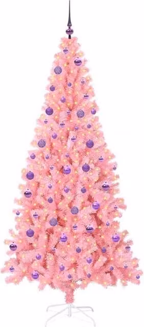 Berkfield Home Lush Pink Christmas Tree with 300 LEDs and Stand, Height: 210 cm