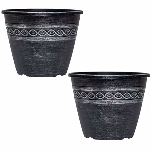 Garden Gear Classic Roman-Greco Design Planter, Set of 2, Grey and Black, Diameter: 27.5 cm, Height: 22 cm – 1