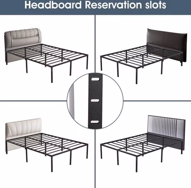 NESTLUNE Metal King Bed Frame and Mattress Foundation in Black, W/D/H: 150 x 200 cm